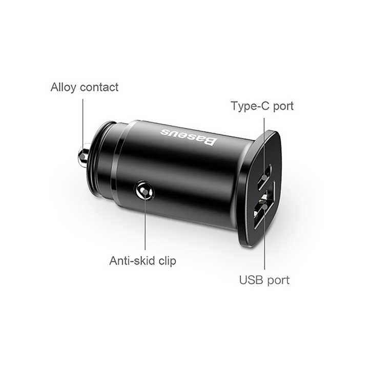 Tẩu sạc nhanh đa năng cho xe hơi, xe ô tô trang bị cổng Type-C và USB nhãn hiệu Baseus CCALL-AS01 Công suất 30W, Quick Charge 3.0 hỗ trợ PD