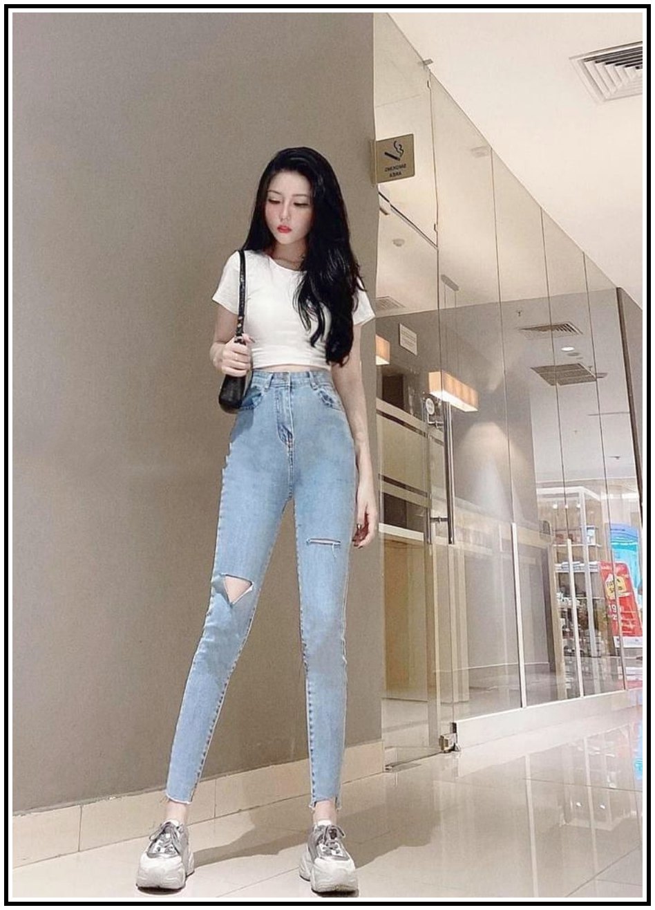 Quần jean nữ lưng cao rách xẻ gối phối rách lai 1 bên mẫu mới nhất s5-1