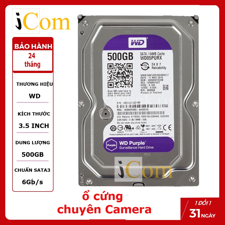 HDD 500GB WD tím chuyên camera
