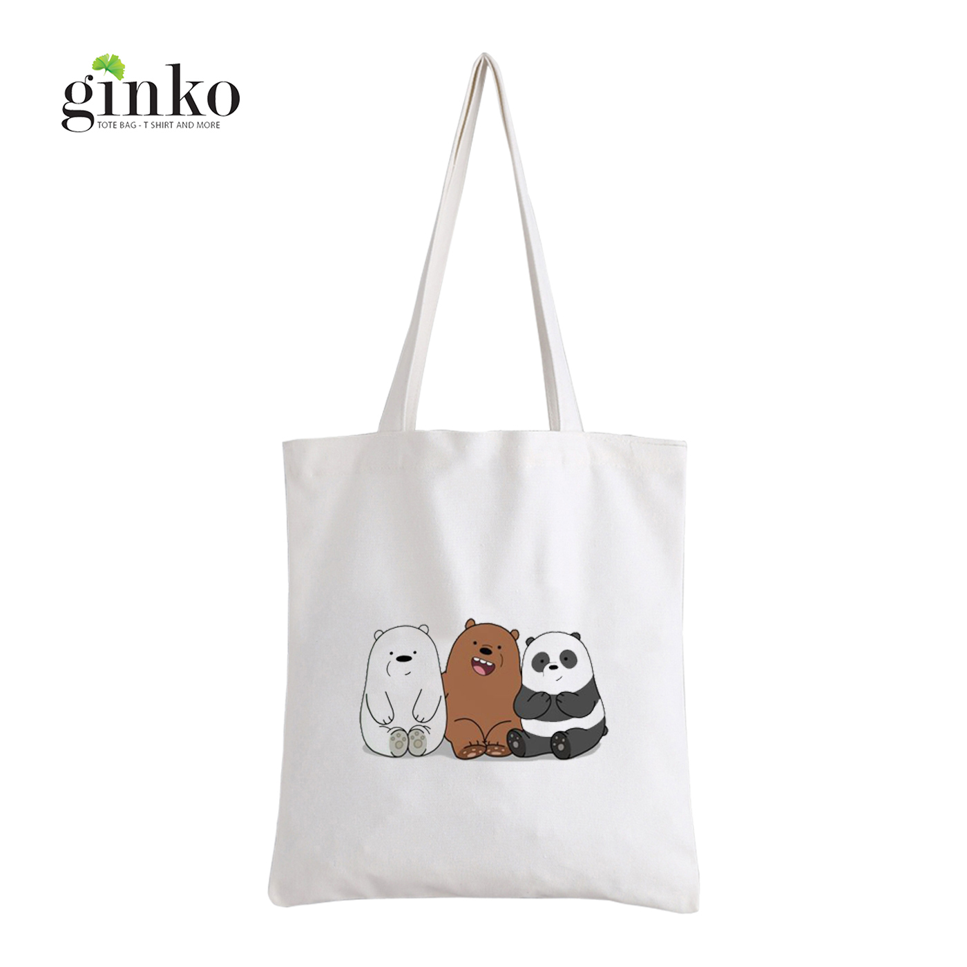 Túi Vải Tote GINKO Kiểu Basic Dây Kéo In Hình We Bare Bears (Nhiều Mẫu)