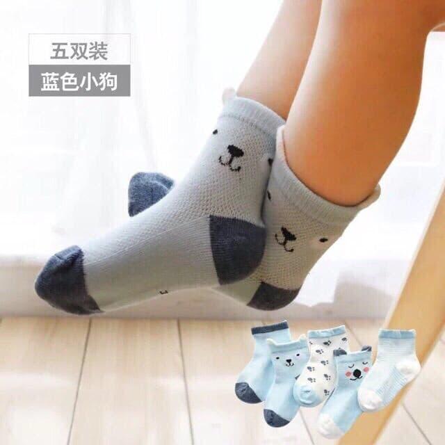 Sét 5 tất lưới cổ cao hình thú cho bé