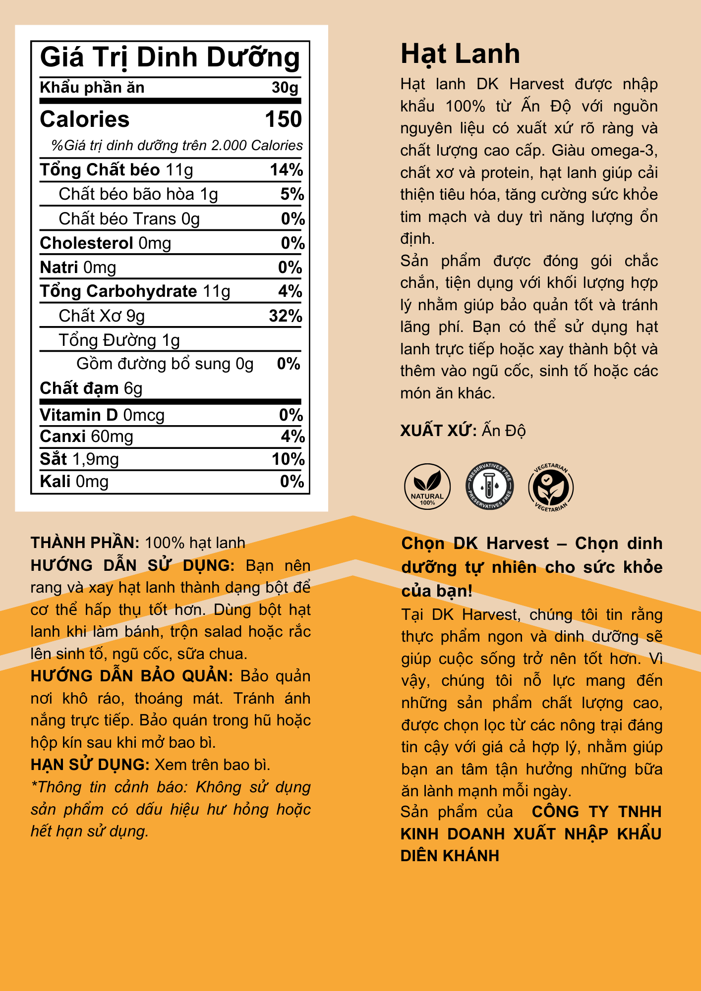 Hạt Lanh DK Harvest 500g - Không Bụi | Dưỡng Da, Khỏe Tóc, Giàu Dinh Dưỡng