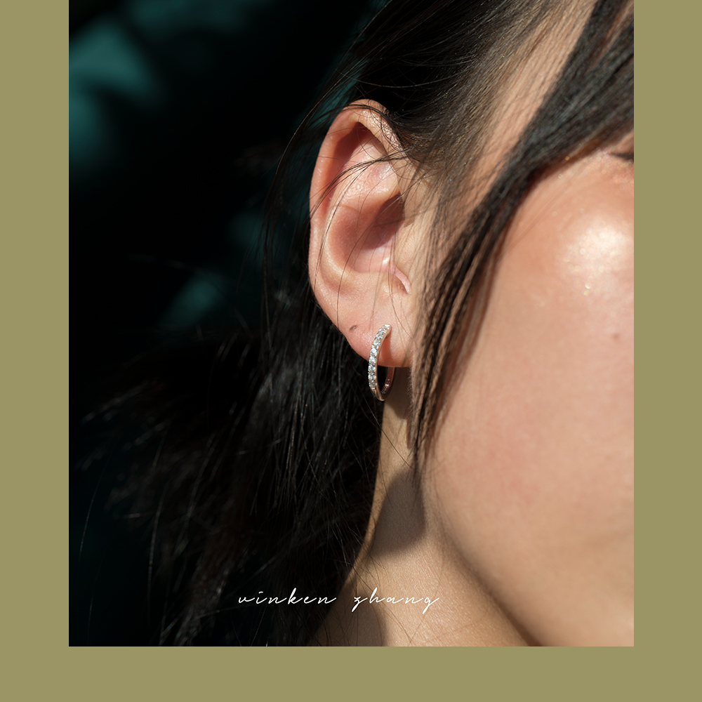 1 chiếc - Khoen tai đính zircon siêu xinh