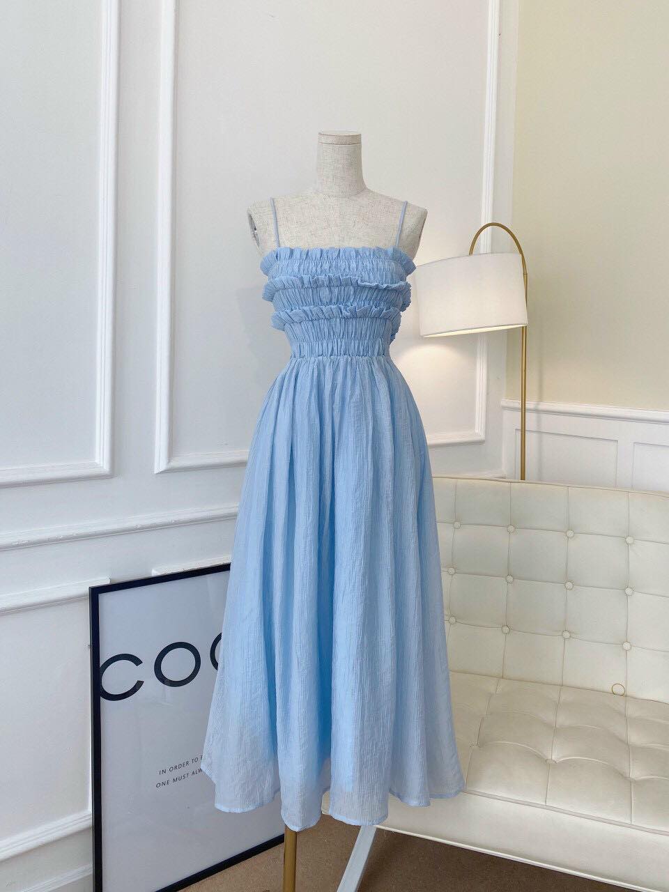 [Ảnh thật] Đầm maxi 2 dây nhún bèo nhiều màu hot
