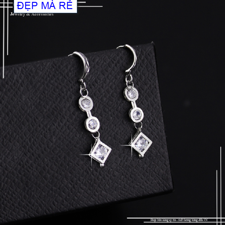 Earrings women stainless steel style dangling 2 Circle with 1 rhombus applique Stone-commitment 1 đổi 1 if Hoen, rust
