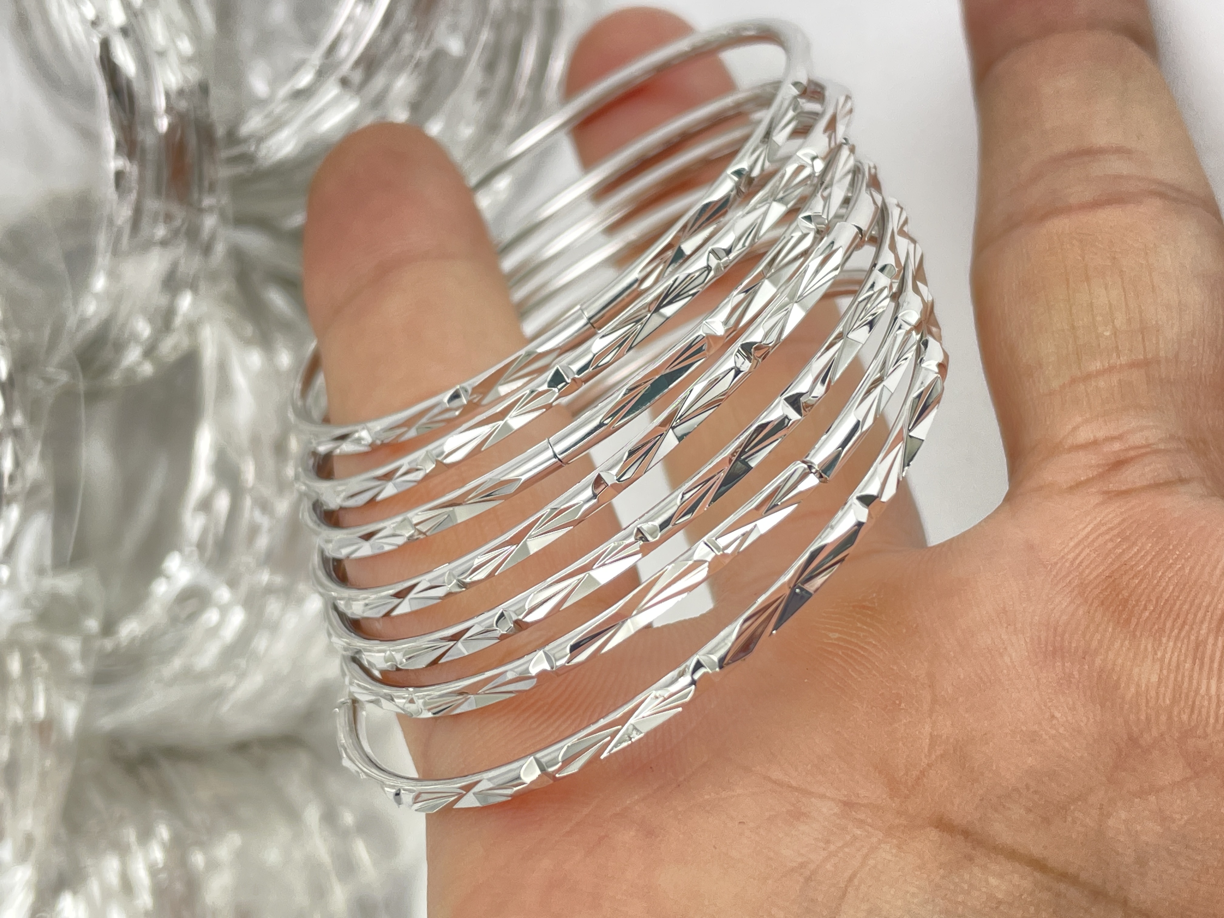 BỘ VÒNG XIMEN 7 CHIẾC CÓ KHOÁ GÀI CẮT GIÁC HOA VĂN SÁNG BÓNG MẠ VÀNG TRẮNG CAO CẤP