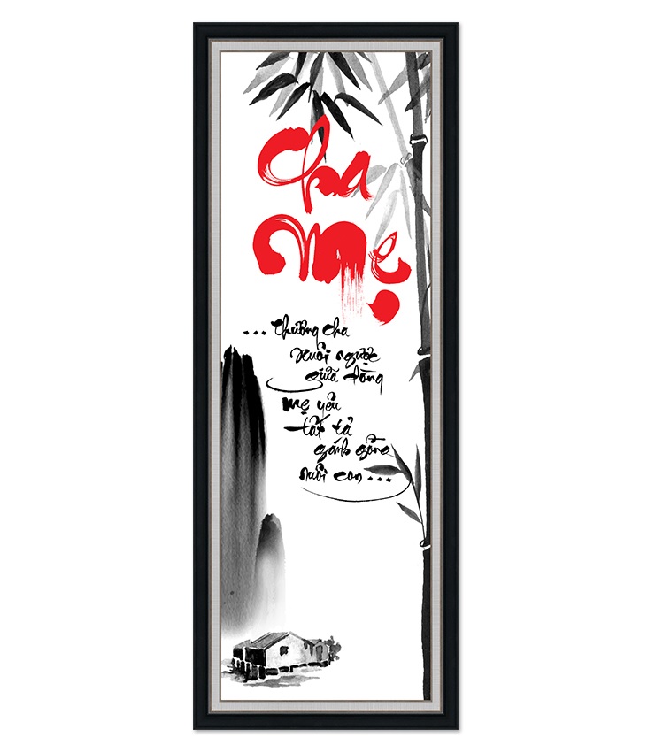 Tranh dán tường khổ dọc VTC thư pháp Cha Mẹ UD0418K Kim sa 30 x 80 cm
