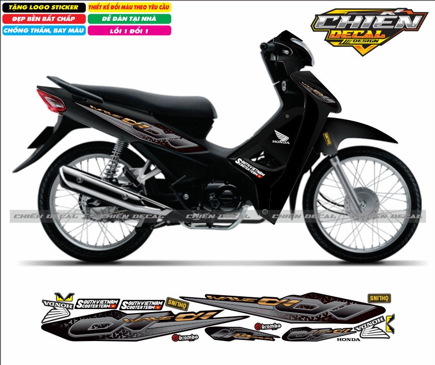 Tem rời xe wave anpha 110cc - 100cc - 50cc chế mẫu zin nhiều màu lựa chọn (tem 3 lớp cao cấp)