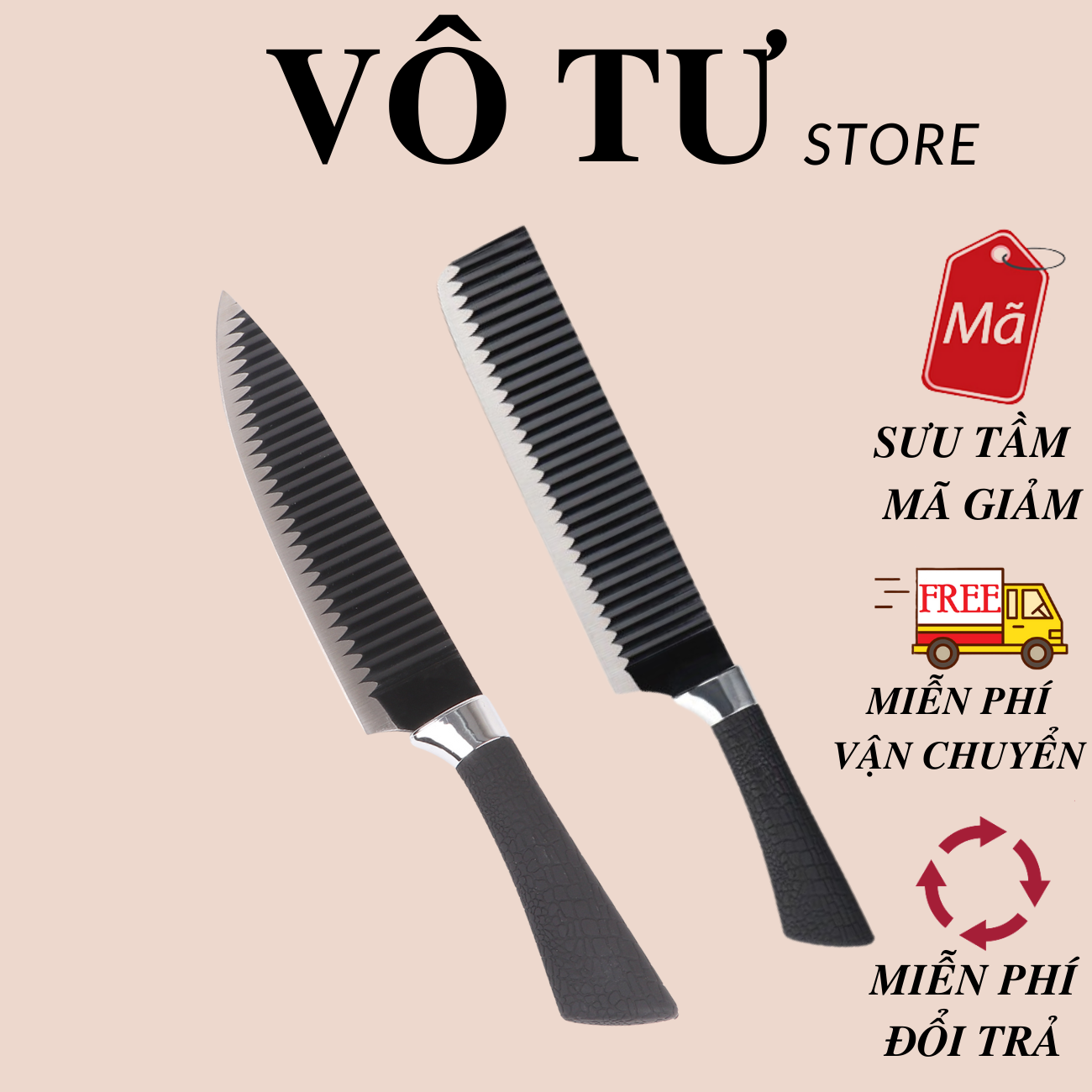 Bộ dao thép không gỉ Nhật Bản siêu bén gợn sóng chống dính tay cầm bọc cao su cao cấp