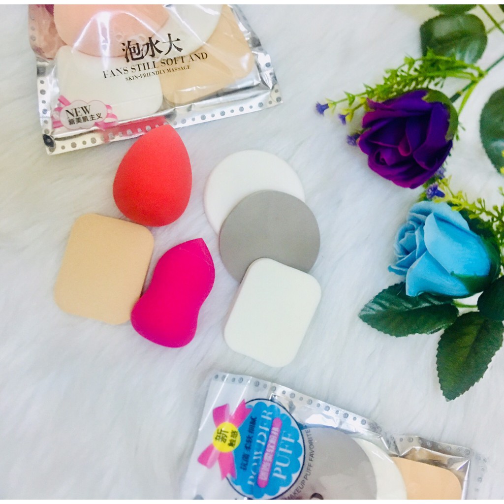 Set 6 Bông Mút Trang Điểm Tán Phấn Nền Phấn Phủ Kem Lót (giao màu ngẫu nhiên)