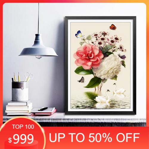 Tranh Đính Đá HOA AN NHIÊN HẠNH PHÚC (ĐÁ ABC CAO CẤP). Kích Thước: 70cm x 50cm