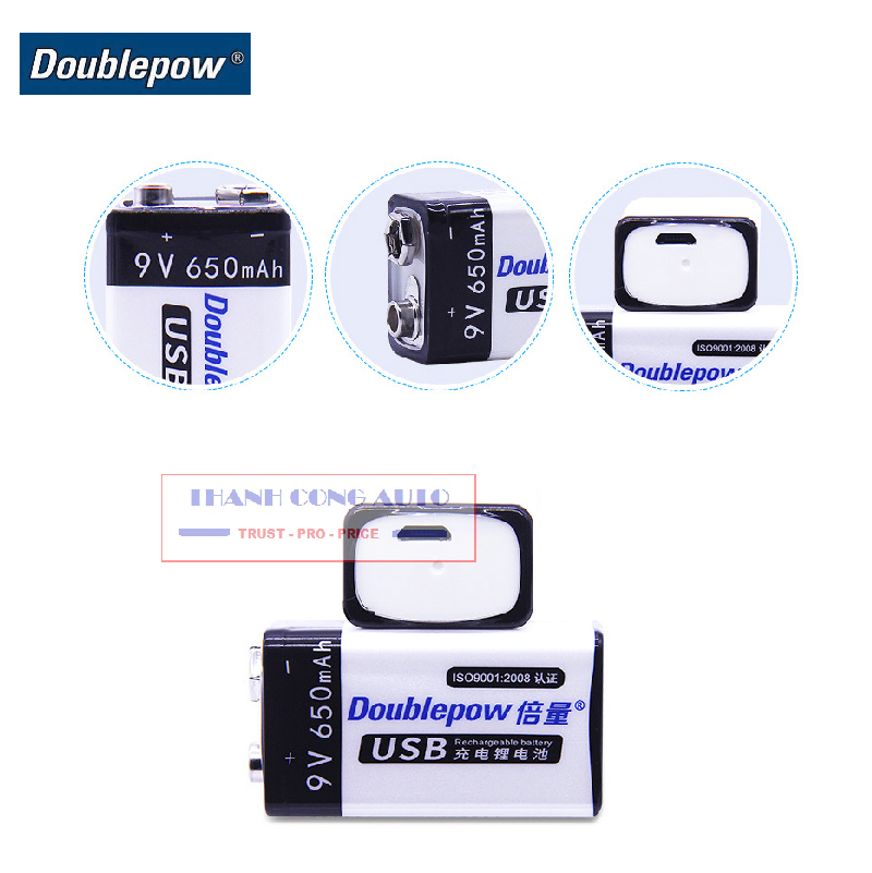 01 viên Pin Sạc Cổng Micro USB Doublepow 9V 6F22 650mAh