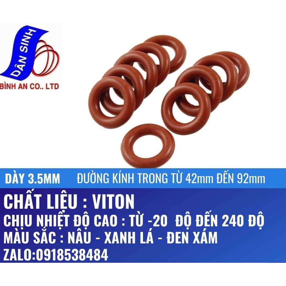 Dày 3.5mm * (42mm đến 92mm Đường kính trong)Gioăng VITON/FKM chịu nhiệt cao
