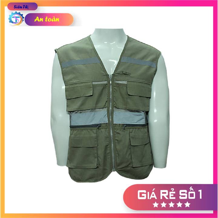 Áo Gile Phản Quang 4 Túi Hộp Bảo Hộ Lao Động - Màu be vàng tối