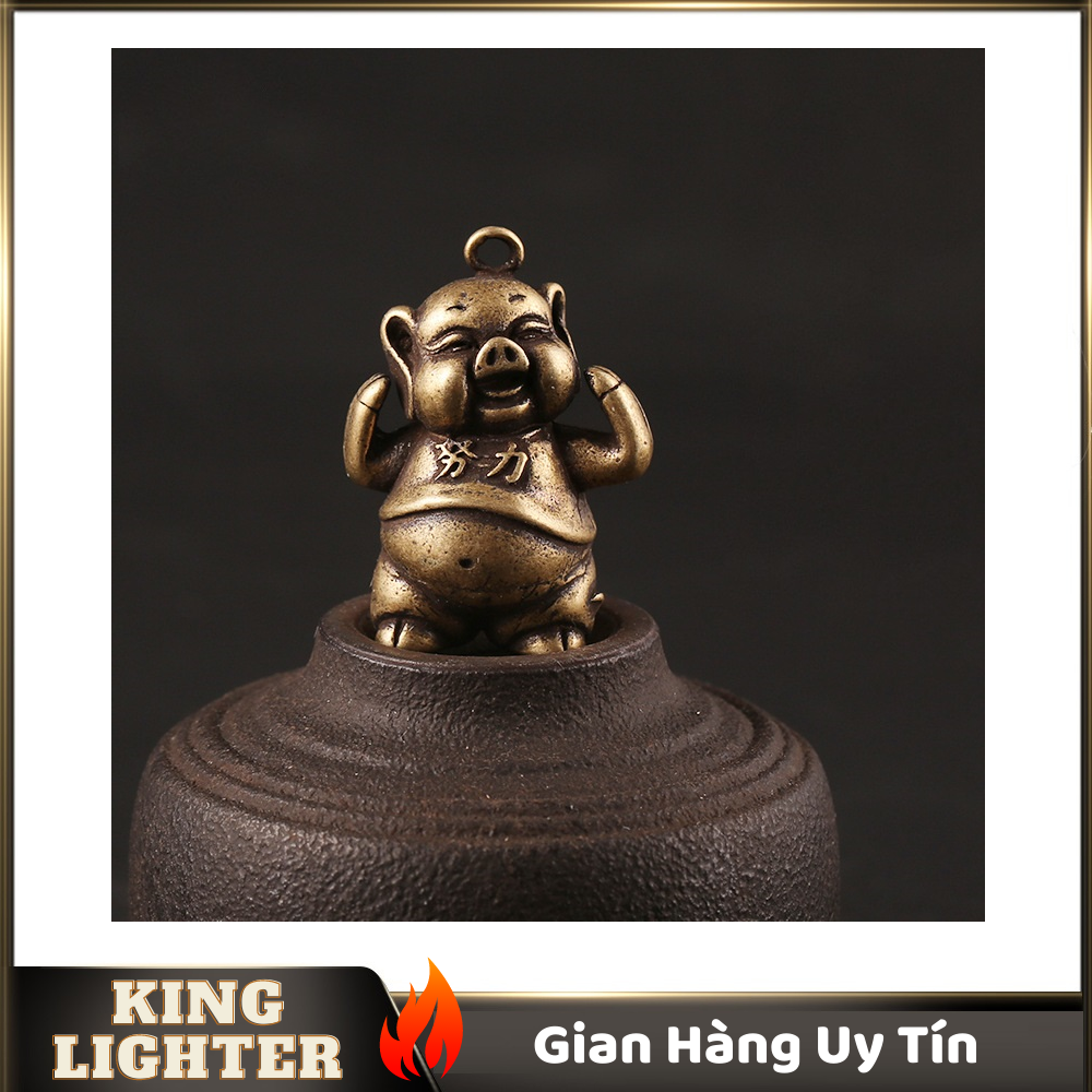 [HCM]Tượng Đồng Phong Thủy Hình Chú Heo Béo Trang Trí Đem Lại May Mắn Móc Khóa Mặt Dây Chuyền (Kích Thước: 3.6cm x 2.7cm)