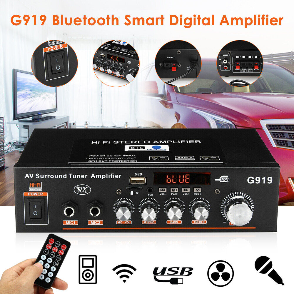 Bộ khuếch đại Protable 600W 220V/12V Mini Âm thanh nổi HiFi Bộ khuếch đại công suất Bộ thu bluetooth 2 CH AMP Máy phát âm thanh trên xe hơi cho gia đình có điều khiển từ xa Máy nghe radio Loa siêu trầm Khuếch đại âm thanh nổi trên xe hơi