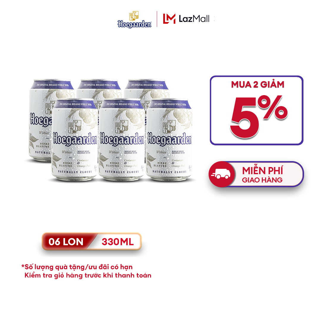 Lốc 6 lon bia Hoegaarden White (330ml/lon) [Date 12/2024]