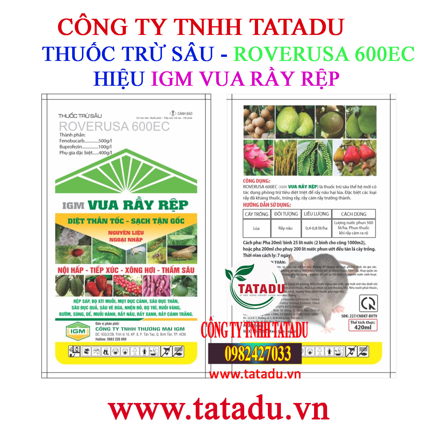 Roverusa 600ec – chai 420ml trừ sâu hiệu igm vua rầy rệp diệt rệp sáp, bọ xít muỗi, mọt đục cành, sâu đục thân, sâu đục quả, , nhện đỏ cty thương mại igm
