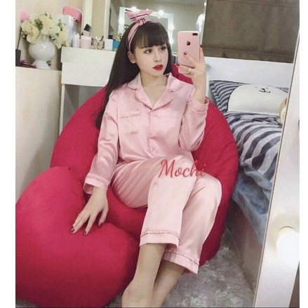 Bộ Pijama lụa mặc nhà viền bèo dài tay