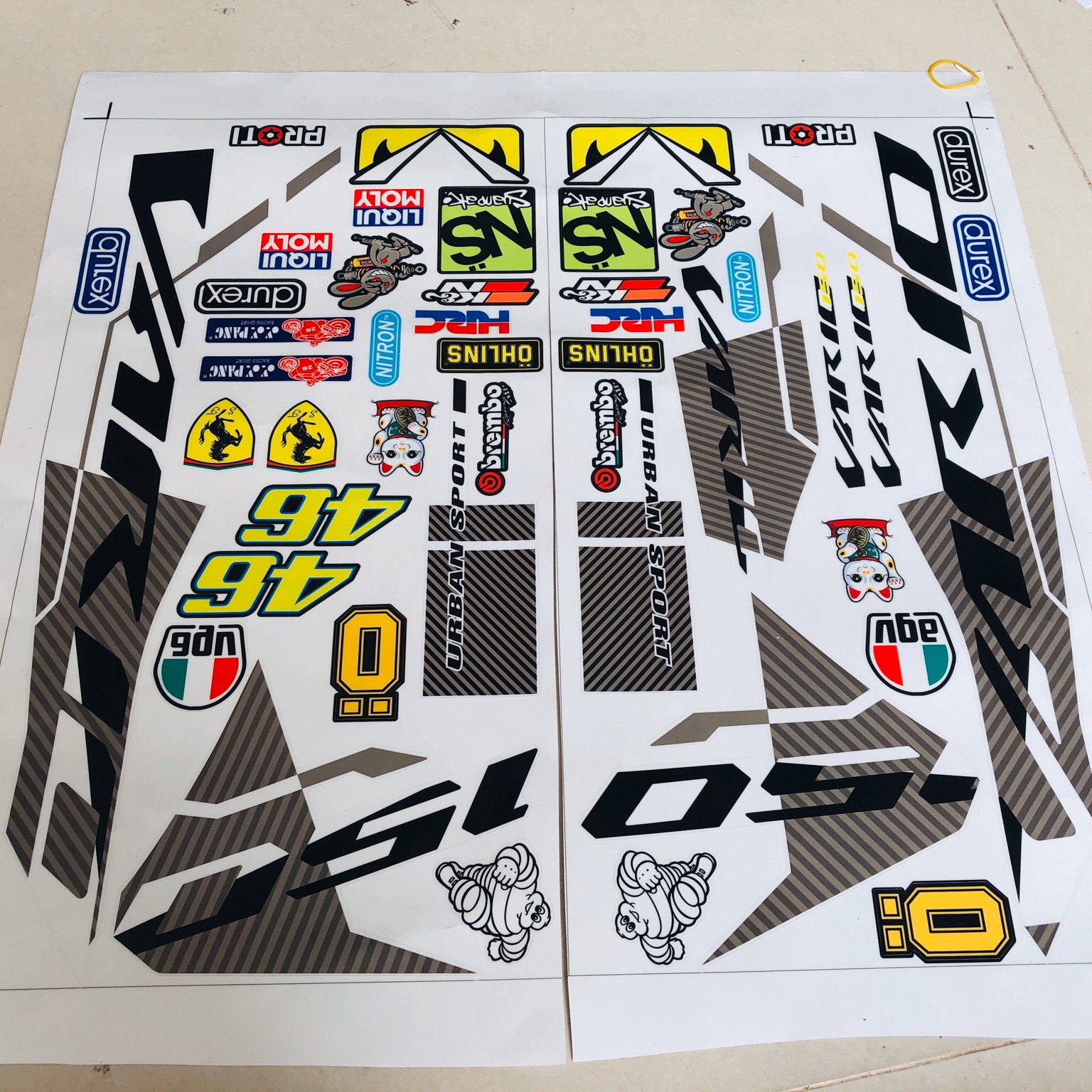 Tem rời Vario in decal trong dán xe trắng hoặc bạc