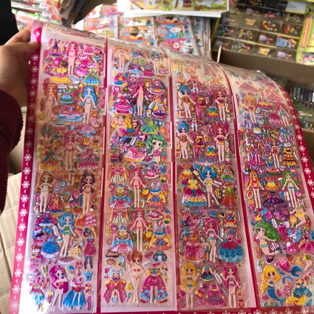 {Sale} Bộ 5 sticker hình dán búp bê nổi