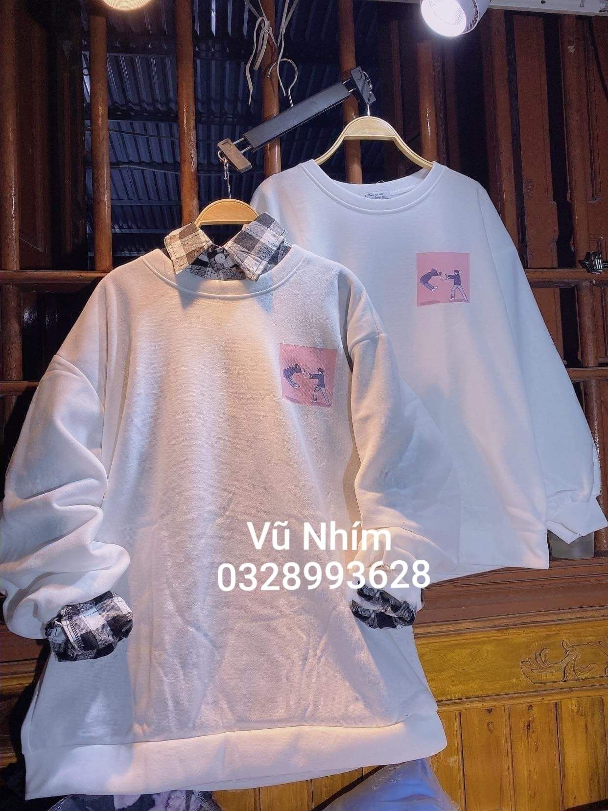 Áo Sweater nỉ đôi bạn thân màu trắng