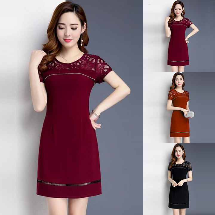 [HCM]Đầm Suông Nữ Phối Ren Thanh Lịch