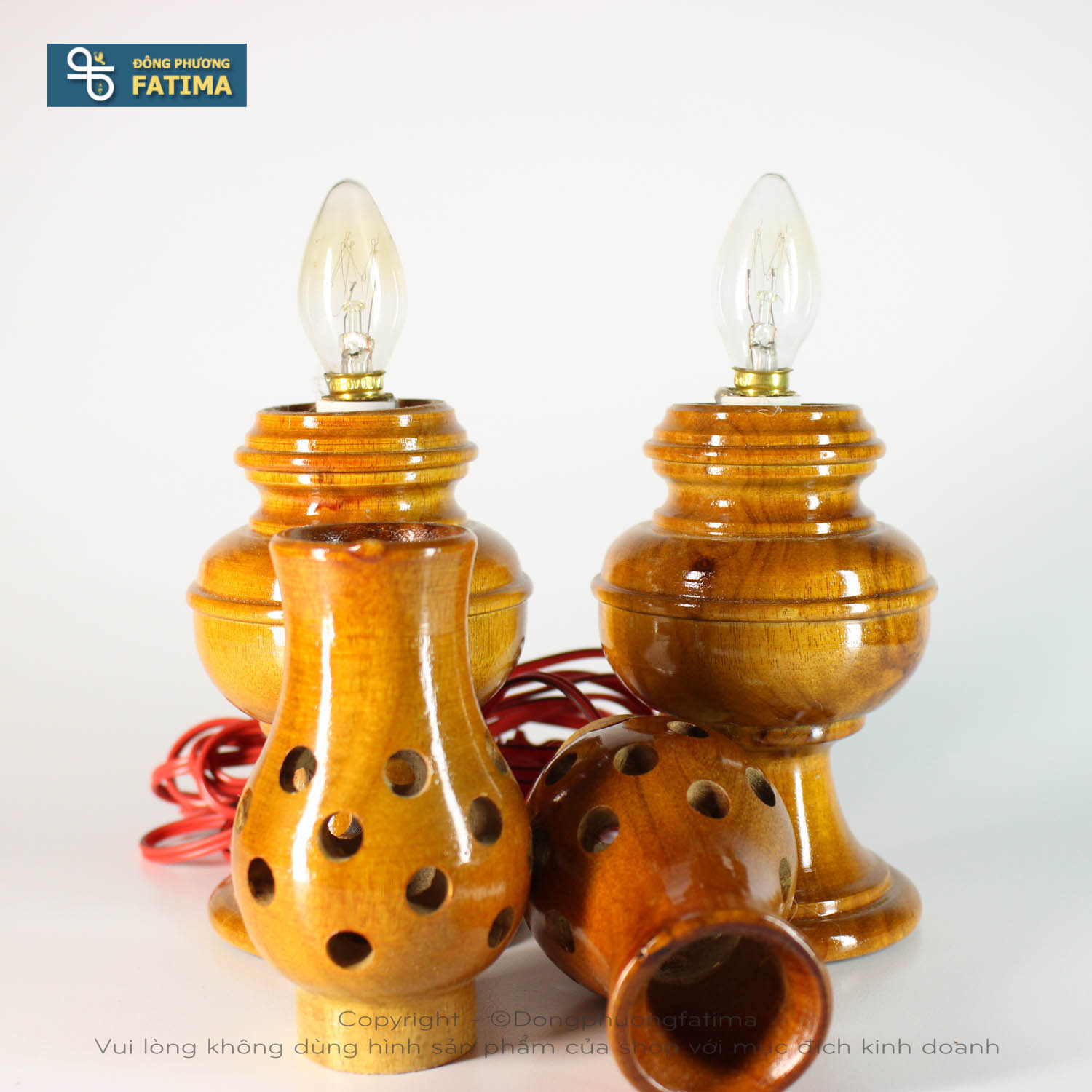 Đèn Bàn Thờ2 Cây Đèn Gỗ Bàn Thờ 19cm ( (Màu Nâu Đỏ)