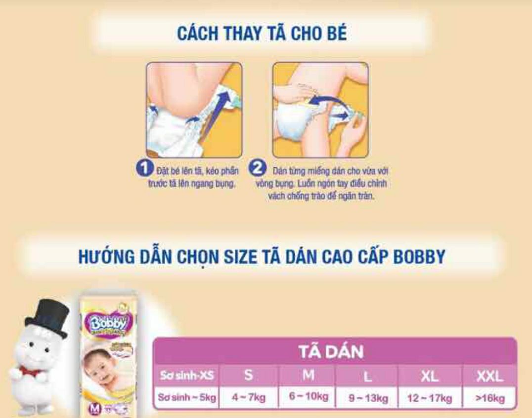 Tả dán Bobby Extra Soft Dry đủ size S74, L64, L58,Xl52