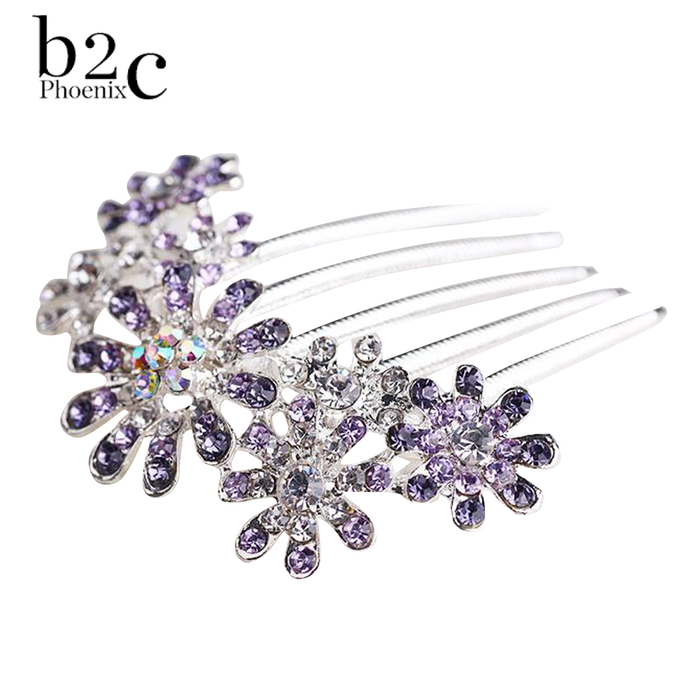 Phoenix B2C Fashion Women Rhinestone Flower Hair Pin Comb Clip Wedding Bridal Party Headwear