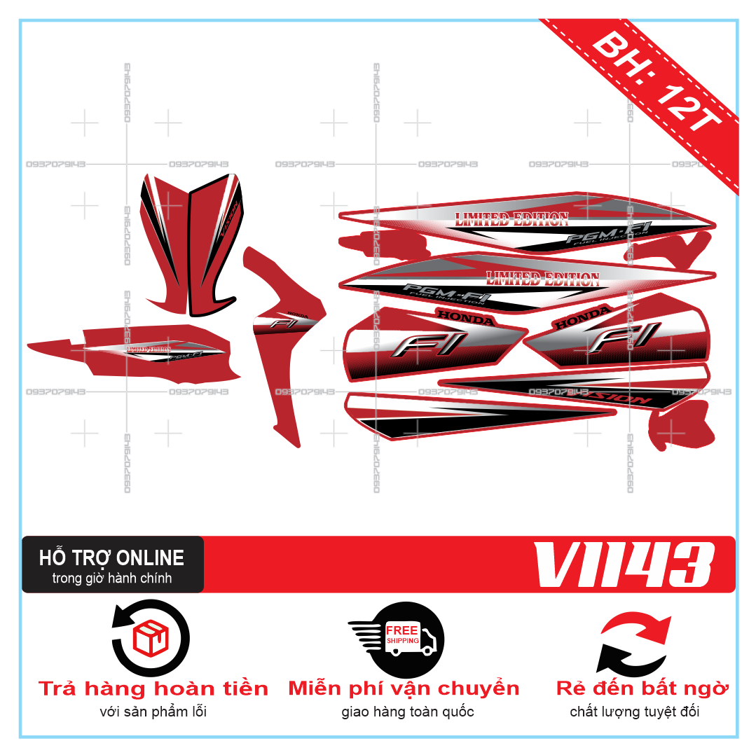 TEM XE VISION 2016, TEM RỜI VISION 2016 DÁN XE ĐỎ 1143