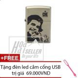 Bật lửa đá xăng HOAHAI  in hình Che Guevara (Bạc) + Tặng đèn led cắm cổng USB