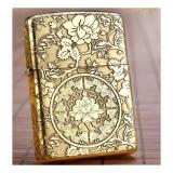 Bật lửa zippo đồng thau vỏ dày dập nổi hoa mẫu đơn