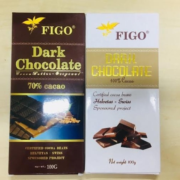 Combo 2 thanh Socola đen 100% và Socola 70% cacao Figo 200g