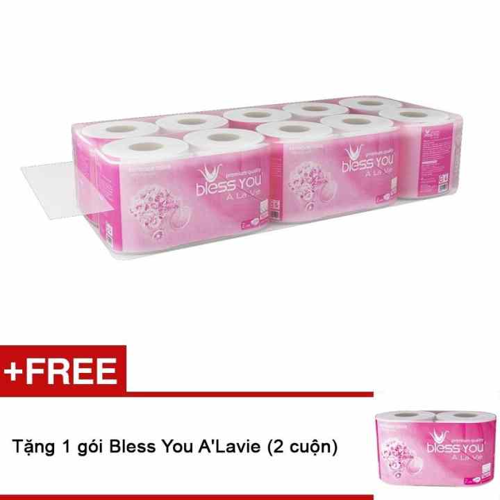 Lốc 10 cuộn giấy vệ sinh Bless You A′Lavie + Tặng gói 2 cuộn cùng loại