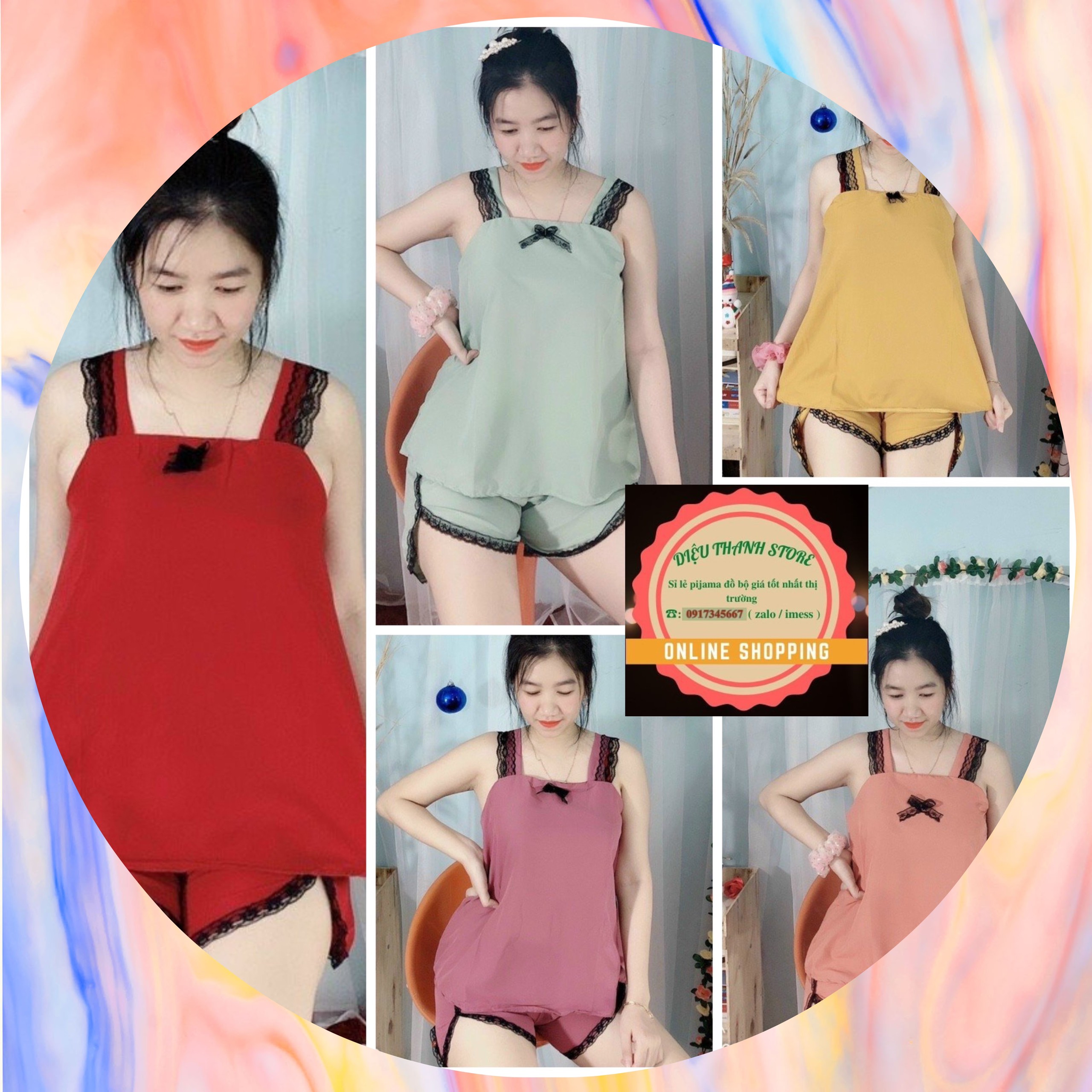 Set đồ ngắn kate lụa đẹp lụa Size M dưới 52kg / Size L từ 53kg đến 60kg
