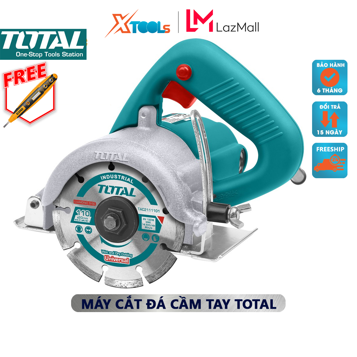 Máy cắt đá total ts3141102 máy cắt đá cầm tay có công suất 2400w, tốc độ không tải 1100v/p, 110mm x 20 mm, 34 mm lưỡi dao siêu bền công suất hoạt động mạnh mẽ, cắt chính xác và nhanh chóng