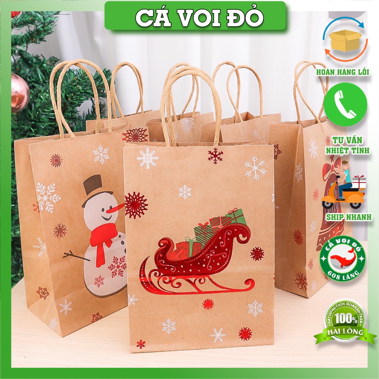 Túi Giấy kraft Đựng Quà Giáng Sinh Noel Dễ Thương