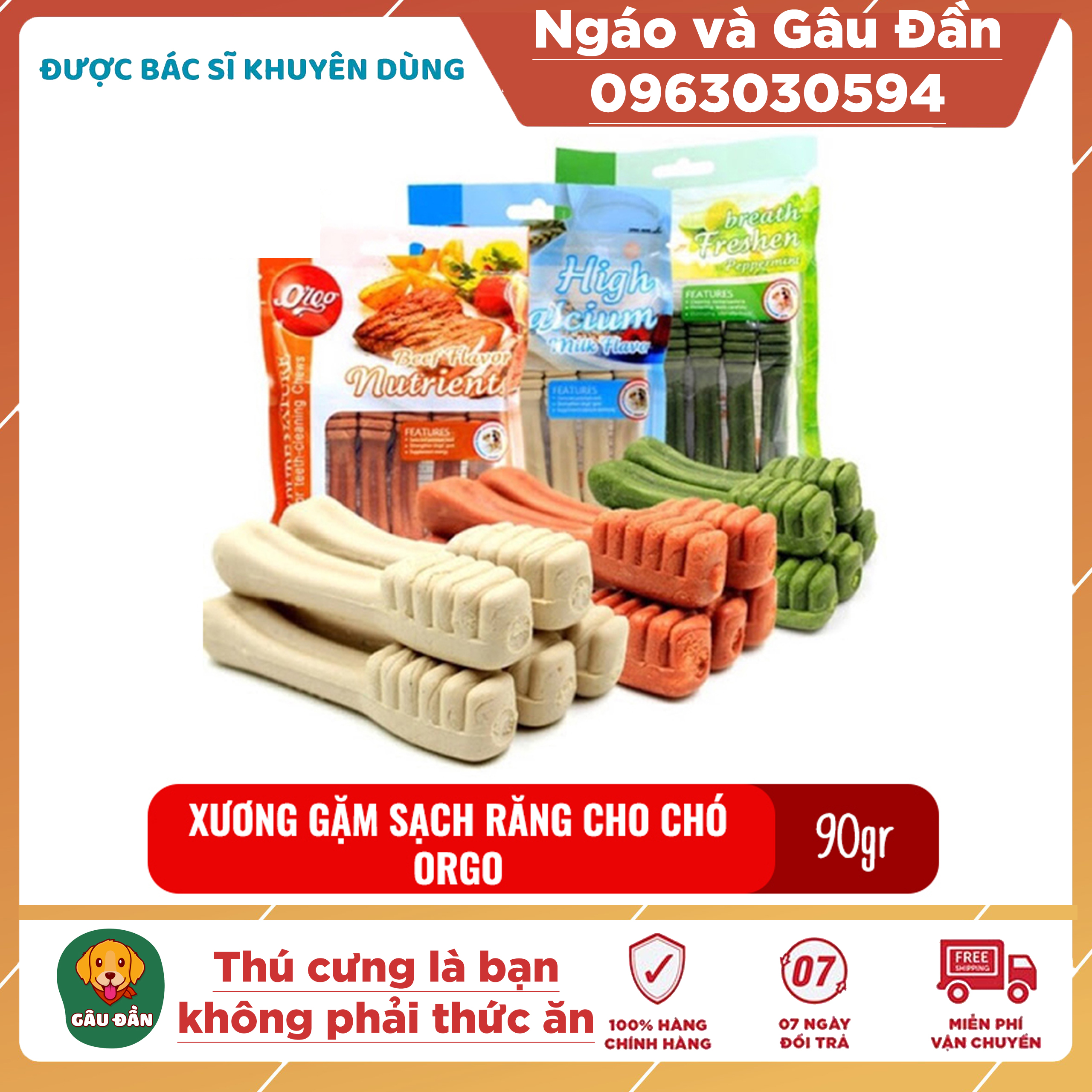 Xương gặm cho chó Orgo 90gr gói 6 thanh hình bàn chải giúp sạch răng, thơm miệng và bổ xung canxi