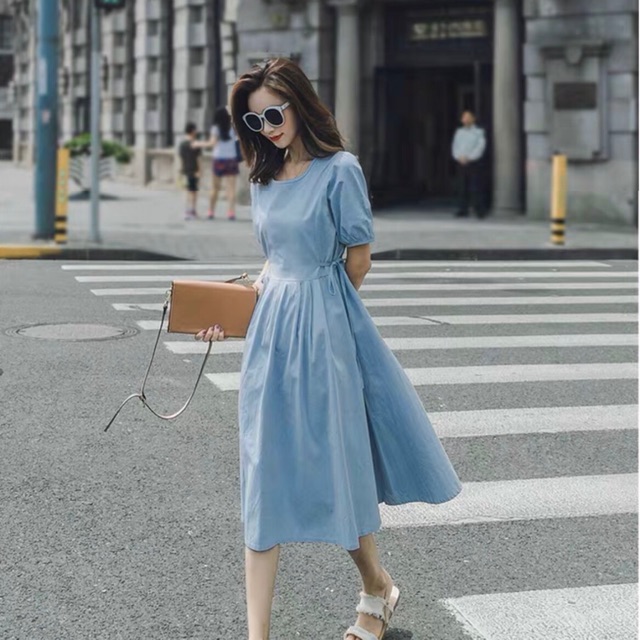 Đầm tùng xếp li nút sau 2 màu