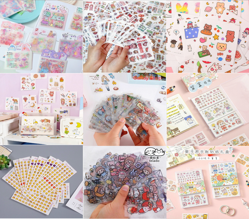 Combo 30 tờ Sticker dán mini lẻ tấm cô gái cute