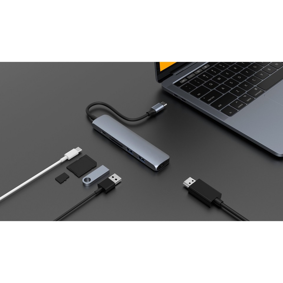 Cổng Chuyển HyperDrive Bar 6IN1 For Macbook/Surface/PC/iPhone 15 - HD22E