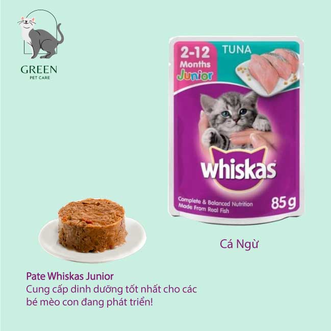 Pate Whiskas Junior cho mèo con vị cá ngừ/cá thu - gói 80gr