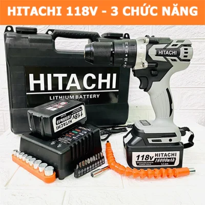 [ TẶNG PHỤ KIỆN 29 CHI TIẾT ] Máy Khoan Pin Hitachi 118V Kết Hợp Đầu Khoan Bê Tông - Máy khoan tường Hitachi 118V - Máy khoan Hitachi 118V có búa khoan tường