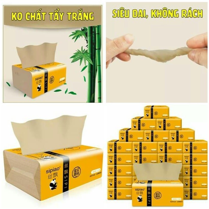 [HCM]1 SÉT 5 GÓI KHĂN GIẤY RÚT  GIẤY ĂN GẤU TRÚC SIPIAO NGUYÊN LIỆU SỢI TRE CAO CẤP  KHÔNG CHỨA CHẤT TẨY TRẮNG MỀM  DAI VÀ ĐẶC BIẾT KHÔNG CÓ MÙI