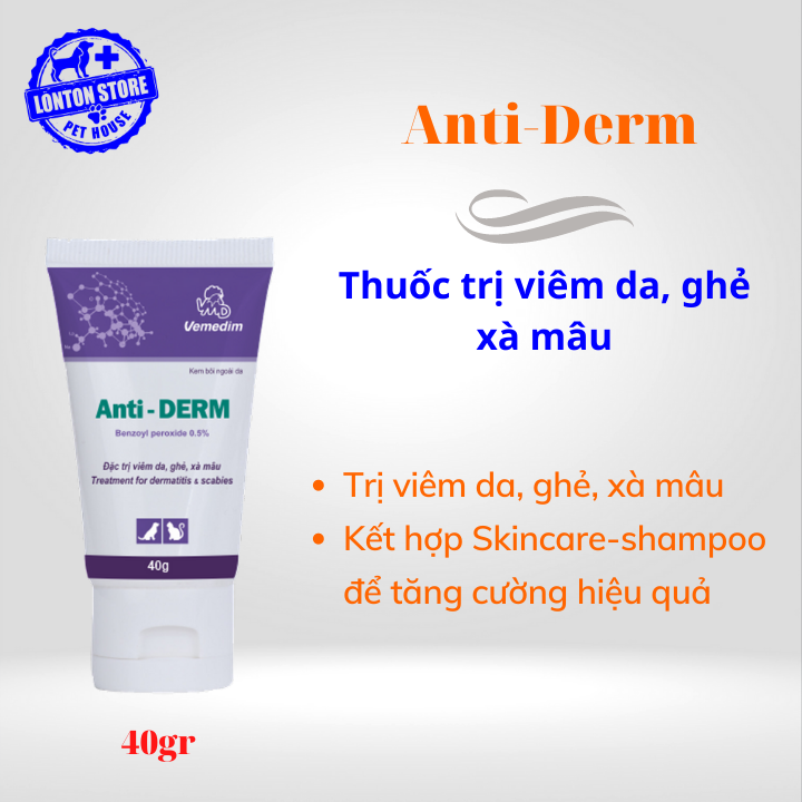 VEMEDIM Anti-Derm - Gel Bôi Da Phòng Ghẻ, Viêm Da, Vết Thương, Lở Loét, Xà Mâu Cho Chó Mèo  50g - Lonton Store