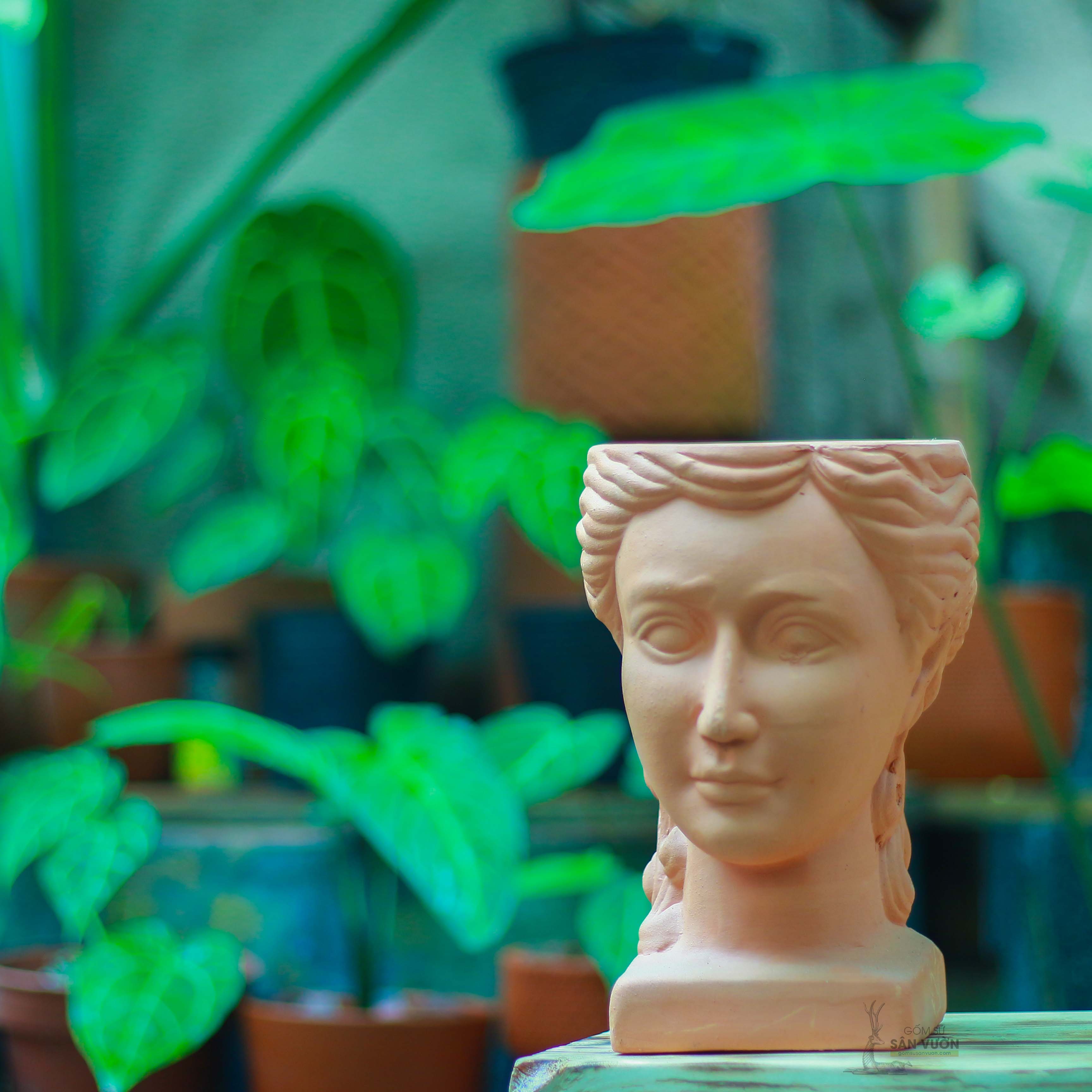Ceramic pots terracotta planters Lotus Stone _ girl-size planting tree 14cm x 14cm x 22cm-ceramic red earth
