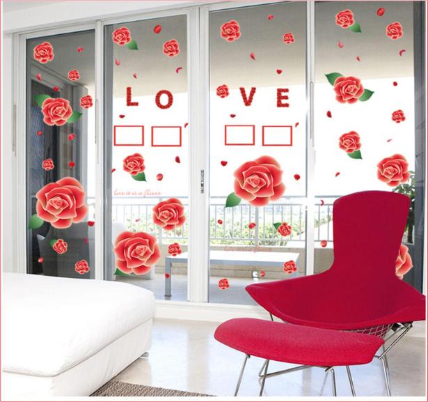 Decal trang trí tường - Bông Hoa Hồng đỏ rực lớn