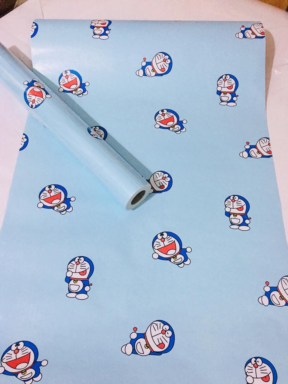 10m giấy dán tường hình đôremon xanh ( cuộn dài 10m khổ rộng 45cm, giấy có keo sẵn)