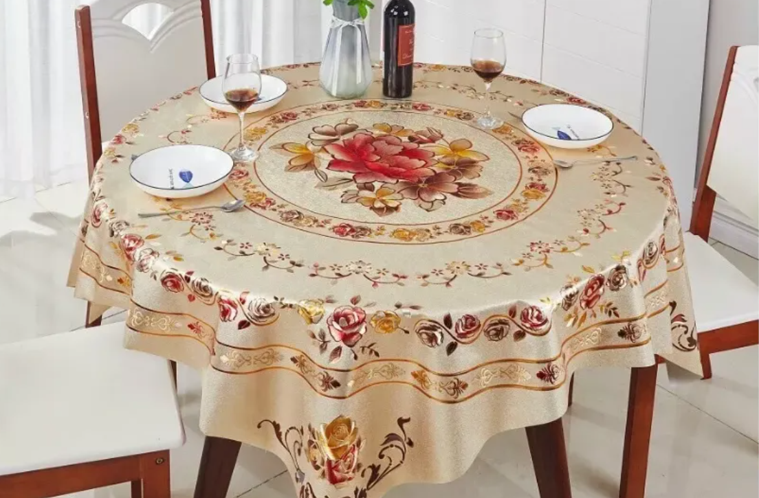 Khăn bàn tròn 3d 1,5m - màu đỏ xanh vàng sang trọng